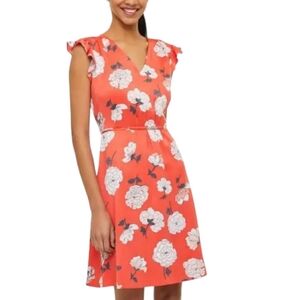 LOFT flutter sleeve floral dress with tie. Medium